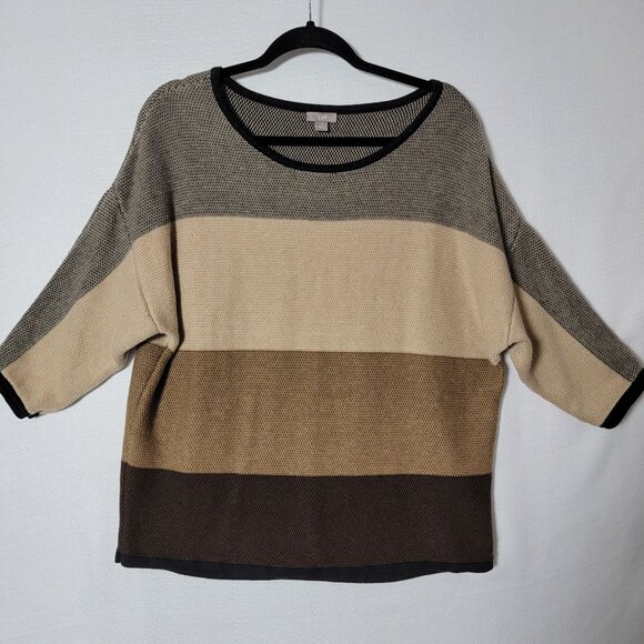 J Jill Womens Sweater Pullover Sz M 3/4 Sleeves Knit Shades Of Brown Autumn Days - Picture 10 of 12